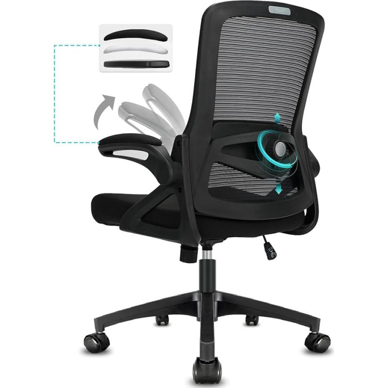 Milacyee Ergonomiška biuro kėdė su atlenkiamais porankiais, reguliuojamo aukščio biuro kėdė su reguliuojama juosmens atrama ir tyliais ratukais, vadovo kėdė, keliamoji galia 120 kg