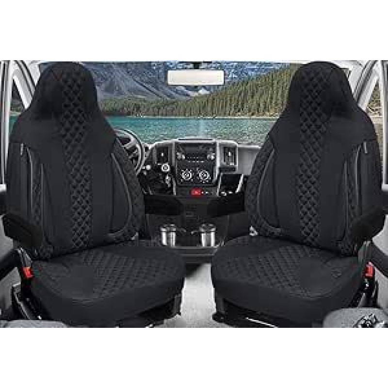 BREMER SITZBEZÜGE WPL404 Individualūs pilotų sėdynių užvalkalai, suderinami su kemperiais Ducato Weinsberg Adria Dethleffs Priedai, 2 apsauginių užvalkalų komplektas, įskaitant juodos spalvos porankių užvalkalus