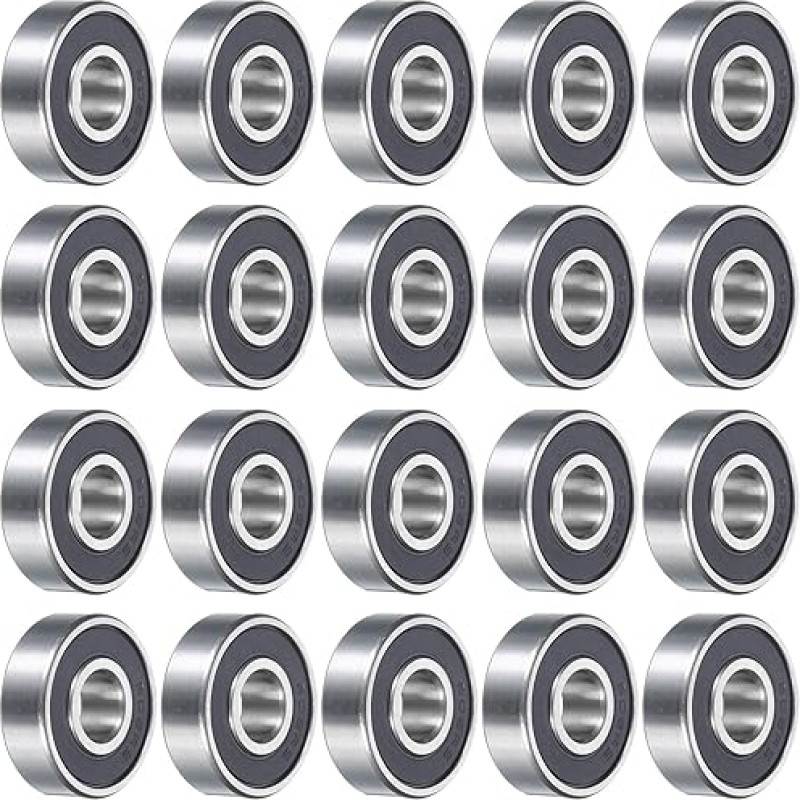 QUARKZMAN 100 vnt. 608-2RS rutulinių guolių, 8 x 22 x 7 mm, miniatiūriniai giliųjų griovelių rutuliniai guoliai, dvigubai sandarūs guoliai, skirti elektros varikliams, buitinei technikai, sodo įrankiams