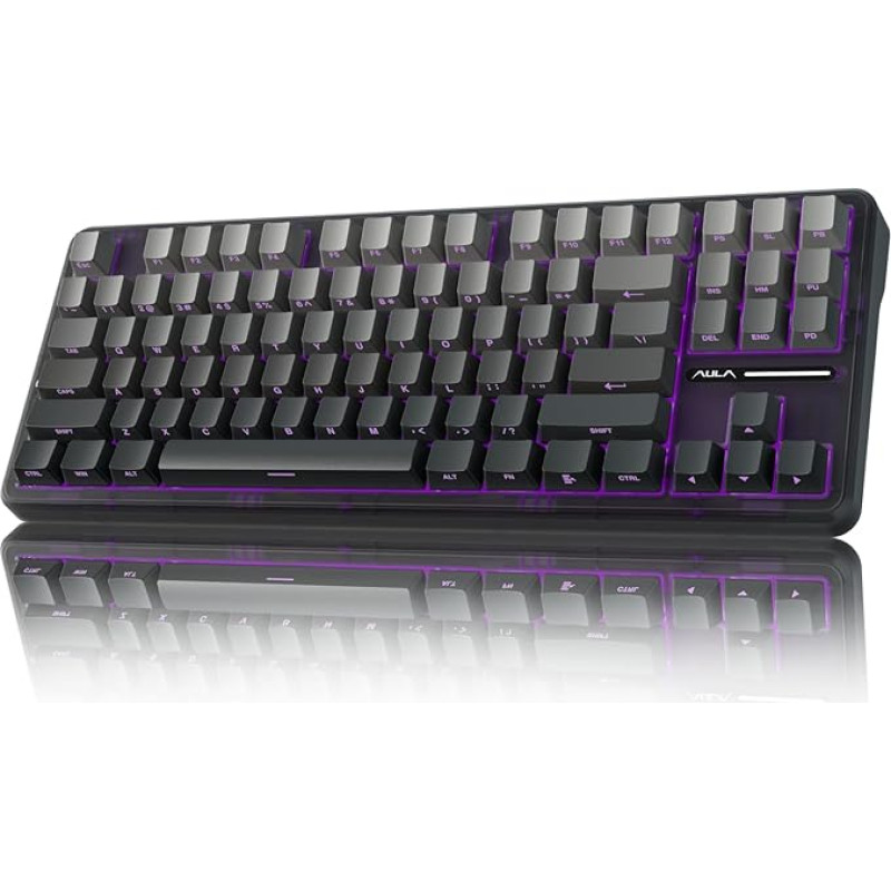 AULA F87 belaidė žaidimų klaviatūra 75%, 2.4G/Type-C/BT5.0 TKL mechaninė klaviatūra, penkių sluoksnių užpildyta struktūra, kreminis garsas, karšto keitimo, QWERTY JAV išdėstymas, RGB mechaninė klaviatūra (pilka)