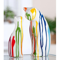 GILDE Colori Keraminės katės figūrėlės 2 glazūruotos baltos spalvos 22 cm aukščio ir 14 cm pločio