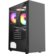 ionz KZ08 V3 žaidimų kompiuterio korpusas, vidutinio aukščio kompiuterio korpusas, M-ATX ir ATX, grūdintas stiklas (su 1 FRGB ventiliatoriumi, juodas)
