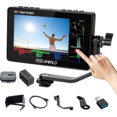 FEELWORLD F5PROX Fotoaparato lauko monitorius su jutikliniu ekranu 1600Nit 5,5 colio 4K HDMI DSLR vaizdo įrašo išorinis monitorius su F750 akumuliatoriaus C tipo fotoaparato dėklu 3DLUT