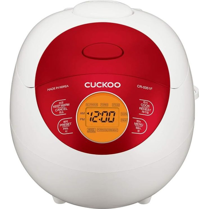 CUCKOO CR-0351F El Rice Cooker, Fuzzy Logic, 0.54 L / 425 W for 3 People, White/Red