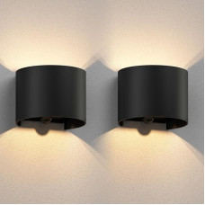 ledscom.de Runel Wall Light for Outdoor Use, IP65, Up/Downlight, Motion Sensor, Matte Black, Round, 1x G9 Max. 10 W, Pack of 2