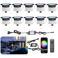 INDARUN WiFi Floor Light Recessed Spotlight RGBW Waterproof IP67 Diameter 45 mm - Lighting for Patio, Path, Wall, Garden, Decoration, Indoor and Outdoor (Pack of 10)