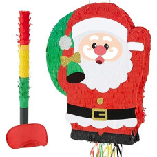 WERNNSAI Christmas Pinata - Pull String Christmas Pinata with Blindfold Bat Cute Santa Claus Pinata for Christmas Party Games Red Christmas Party Decorations