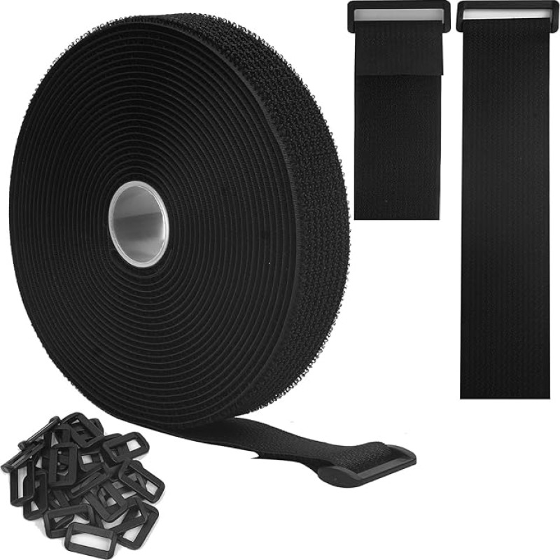 Verstellbare Kabelbinder, mit Schnallen, wiederverwendbare Kabelbinder, freie Schnittlänge, Klettbänder, Klettverschluss-Sicherungsgurt für Kabelordnung, Drahtmanagement, Kabel-Organizer (5 m x 5 cm/1