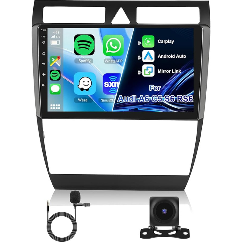 8 Core 4G + 64G Car Radio for Audi A6 C5 1997-2004 S6 1999-2004 RS6 2002-2006, Hodozzy 9 Inch IPS Touchscreen Navigation with Carplay Android Car, 2 DIN Radio Android Bluetooth DSP WiFi FM RDS