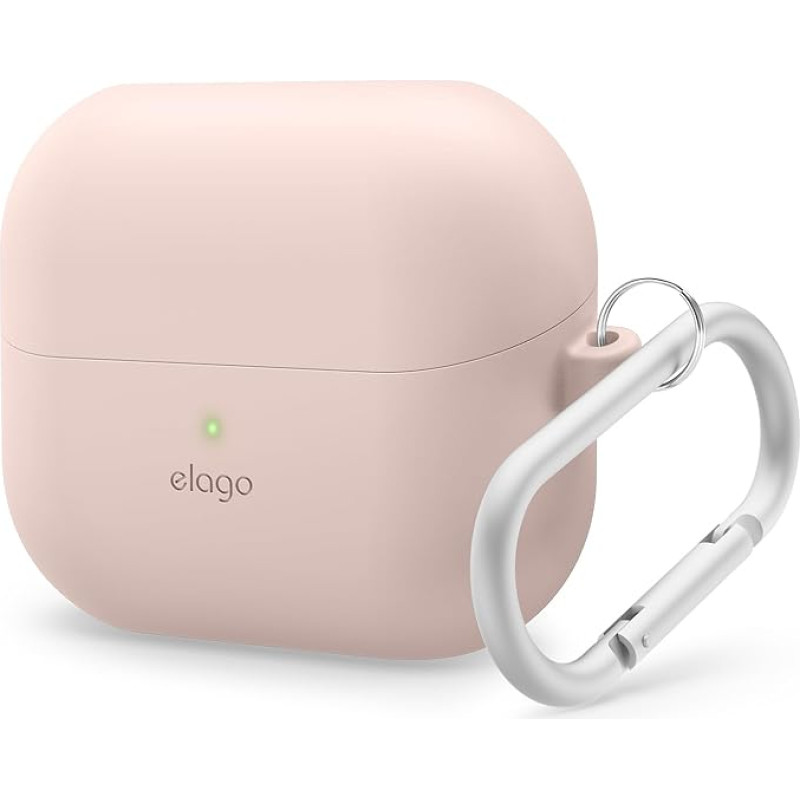 elago Compatible with Samsung Galaxy Buds 3 Case & Galaxy Buds 3 Pro Case, Premium Silicone Case with Carabiner, Full Protection, Wireless Charging, Headphone Accessories, for Men, Women (Sand Pink)