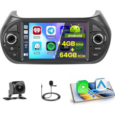 [4+64GB] Hikity 2 DIN Android Car Radio for Fiat Fiorino Qubo, Peugeot Bipper, Citroën Nemo Radio with Wireless Carplay Android Car, 7 Inch Touch Bluetooth Screen Navigation Reversing Camera WiFi FM