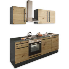 Jazz 8 Modern Kitchen Unit without Electrical Appliances in Anthracite, Artisan Oak Look, Spacious Fitted Kitchen with Lots of Storage Space, 220 x 211 x 60 cm (W x H x D)