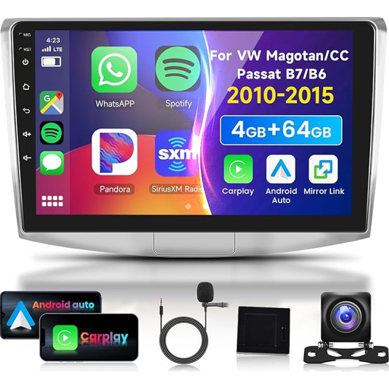 4G 64G VECHTEL 10,1 colio Bluetooth automobilinis radijas VW Magotan/CC Passat B7/B6 2010-2015 Carplay Android automobiliams, DSP EQ, 1280 x 720, WiFi GPS Navi, Mirror Link, RDS/FM radijas 2 DIN su AHD galinio vaizdo kamera