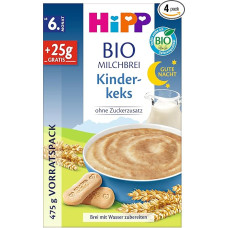 HiPP Organic Milk Porridge Goodnight Children's Biscuit (4 x 475 g), from 6 Months, No Added Sugar, with Organic Whole Grain Cereals, Best Organic Quality