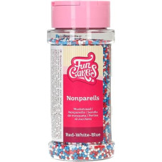 FunCakes Nonpareils Raudona balta balta mėlyna tortų pabarstukai Puikus skonis Puikiai tinka tortams puošti 80g