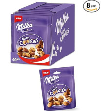 Milka Mini sausainiai (sausainiai), 8 x 110 g, mini sausainiai su šokolado drožlėmis ir Milka Alpių pieniniu šokoladu