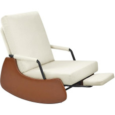 Hawthyhome Rocking Chair, Deck Chair, Lounge Chair, with Footrest, 3 Positions Adjustable Backrest, Living Room, Porch, Outdoor Rocking Chair, Decorative Chair, Beige