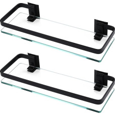 KES A4126A-BK-P2 Stiklinė dušo lentyna 8 mm lentyna Stiklo lentyna vonios kambariui Sieninė lentyna Sieninė lentyna Sieninė lentyna 2 Matinis juodas aliuminis