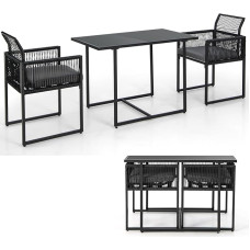 KOMFOTTEU 3 dalių baro stalas su sulankstomomis kėdėmis, sodo rotango barzdaskutės, valgomojo stalo komplektas su nuimamomis pagalvėlėmis, sodo baras, sodo baldai, atsparūs oro sąlygoms, skirti terasai, balkonui, taupantys erdvę, juodos spalvos