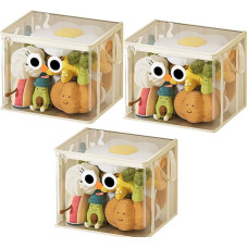 3 weiche 25,4 cm Spielzeug-Aufbewahrungskörbe, 21 l, faltbare PVC-Boxen mit transparentem Deckel und Griffen, langlebiger Mehrzweck-Organizer für Spielzeug, Kleidung, Hundespielzeug (weiß)