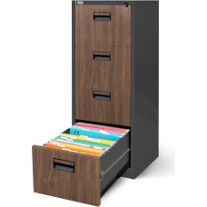 Jan Nowak V004A Hanging Filing Cabinet with 4 Drawers Powder Coating Sheet Steel 132 cm x 46 cm x 62 cm (H x W x D) (Anthracite/Wood Effect)