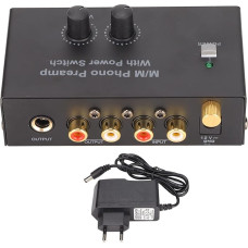 Phono Preamplifier, Professional Quiet Turntable Preamplifier PP500P Metal with 12V DC Power Supply, EU Plug, 100-240V