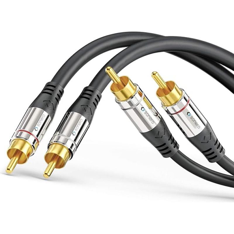 sonero® Premium 12,5m Cinch Kabel, 2x Cinch auf 2x Cinch, Audio Kabel, Subwoofer, HiFi-Anlage, Verstärker, schwarz