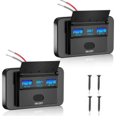 Intckwan 12V USB lizdas, 72 W, trijų prievadų įkroviklis su vienu greituoju įkrovimu (2xQC3.0+PD) ir įjungimo/išjungimo jungikliu, USB lizdas 12-24 V automobiliui, sunkvežimiui, valčiai, karavanui (2 vnt.)