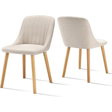 Goeurvant Dining Room Chairs Beige Polyester Chairs for Living Room with Wooden Legs Kitchen Chair Padded