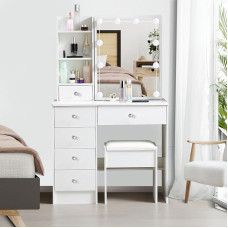 Saimeihome Dressing Table with Mirror and Stool, White Dressing Table with Lighting - 3 Different Light Colour Modes, Makeup Table for Bedroom Children's Room 80 x 34 x 130 cm SA39E1