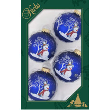 Dekohelden24 Lauschaer Christmas Tree Decorations Set of 4 Baubles in Blue with Snowman, 7 cm, with Golden Crown