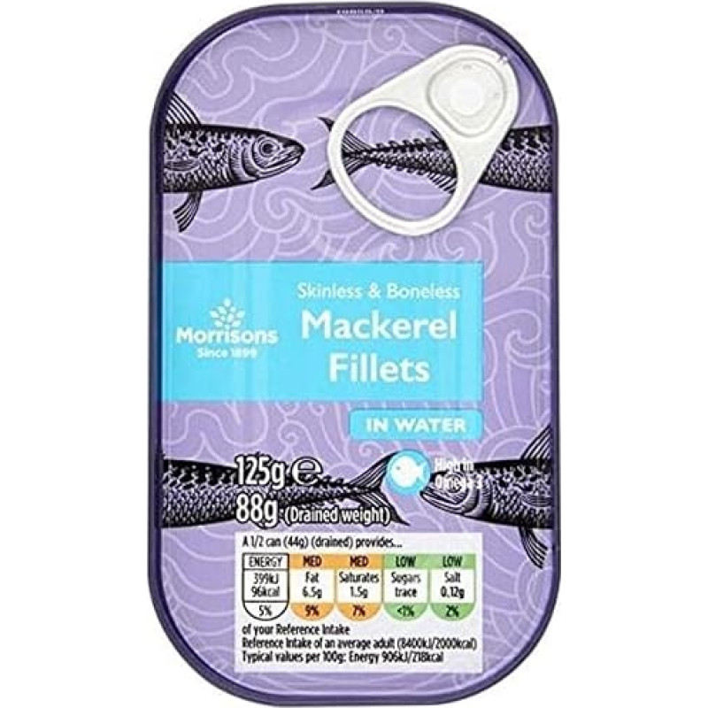 Morrisons Makrelenfilets in Wasser, hautlos und ohne Knochen, 125 g