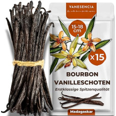 15 vanilės pupelių pakuotė XL 15-18 cm | Burbono vanilės ankštys iš Madagaskaro | Grand Cru Vintage 2025 | Vanilės lazdelės minkštos ir aromatingos | Užtrauktuko maišelis | Vanesencia (15 XL vanilės ankščių)