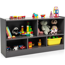 HOMASIS 2 aukštų žaislų spinta su 5 skyriais, medinė lentyna vaikams, medinė knygų spinta, atvira saugojimo lentyna, žaislų lentyna vaikų kambariui, žaidimų kambariui, miegamajam, 111 x 30 x 61,5 cm (tamsiai pilka)