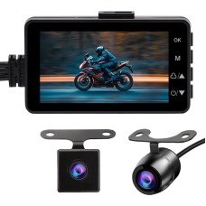 OBEST Motociklų dvigubos kameros sistema, 3 colių ekranas LCD ekranas 720P + 480P, -20°C ~ 70°C darbinė temperatūra, motociklo kamera Doppia Traccia Anteriore e Posteriore, Doppia Action Camera Video