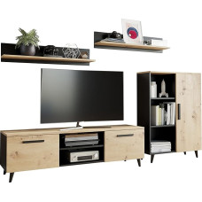 MATKAM Oslo Living Room Furniture Set, 4 Pieces, 1 x TV Chest of Drawers H47 x W150 x D40 cm, 1 x Living Room Chest of Drawers H112 x W80 x D30 cm, 2 x Hanging Shelves H20 x W100 x D20 cm (Artisan Oak