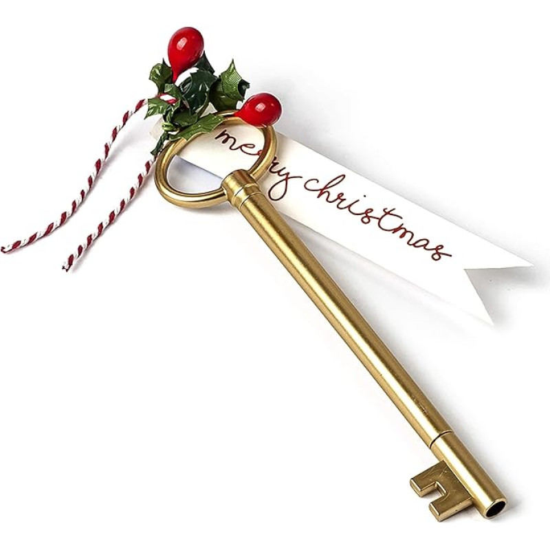Mopec žymeklio raktas Gold C. Dekoracijos raktinis rašiklis Merry Christmas Card and Holly 15 cm, vienas dydis