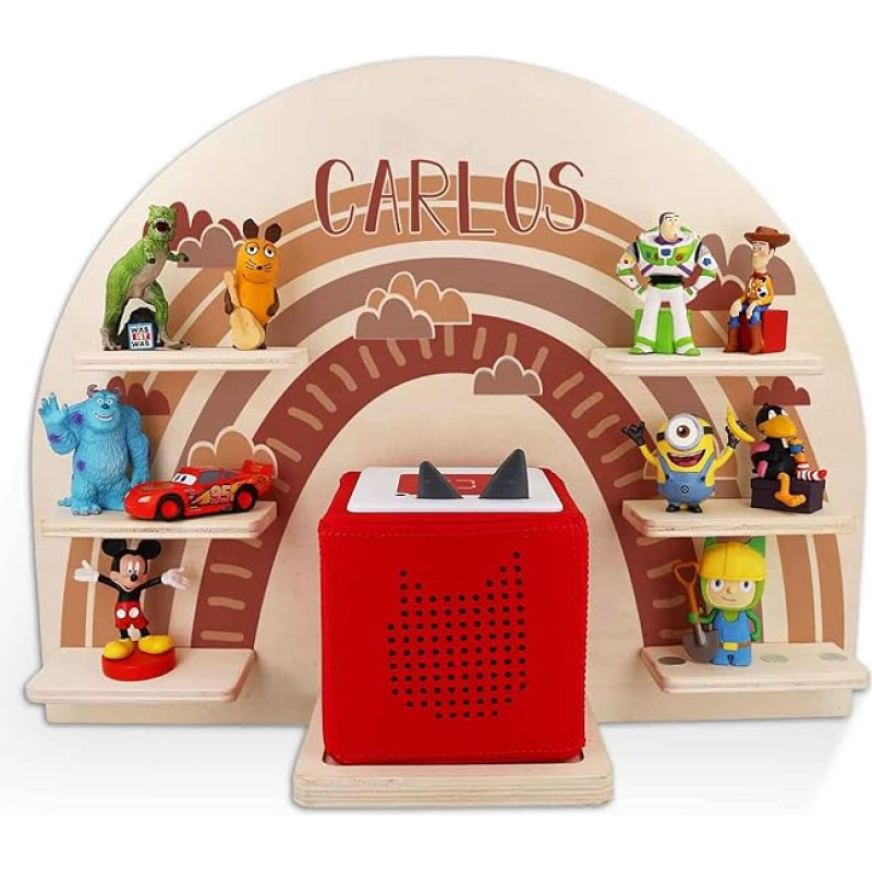 GRAVURZEILE Personalised Toniebox Shelf for Children's Room - Personalised with Name - Wall Shelf for Storage of Music Box and 24 Tonie Figures - Magnetic Surface - Colour: Red