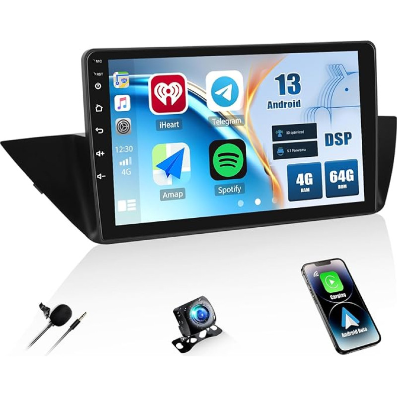 CAMECHO 4+64G Android 13 DSP navigacijos automobilinis radijas BMW X1 E84 2010-2016 su atbulinės eigos kamera, 10 colių belaidis Carplay Bluetooth HD jutiklinis ekranas su 