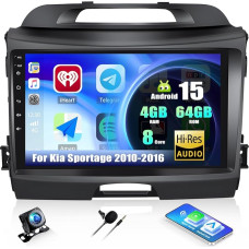 CAMECHO Android 15 Qualcomm 8-Kern 4+64G Autoradio für Kia sportage 2010-2016 mit Rückfahrkamera, 9 Zoll DSP Bluetooth Radio IPS mit Wireless Carplay Android Auto WiFi FM/RDS GPS +Lüfterkühlung