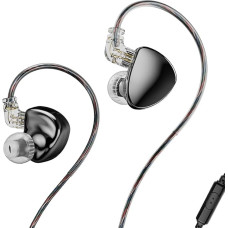 TRN MT5 laidinės ausinės, tinkamos kasdienėms kelionėms, darbui, sportui ir t. t., pusiau skaidrus varinis kabelis be deguonies, 2 kontaktų keičiamo kabelio dizainas (3,5 mm lizdas + mikrofonas / juoda)