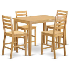 East West Furniture YACF5-OAK-W 5 Piece Kitchen Counter Dining Table Set - Rectangular Dining Room Table and 4 Wooden Chairs - Oak