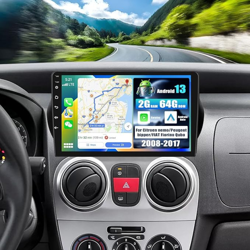 [2+64G] SIXWIN Android 13 Autoradio für Citroen nemo/Peugeot bipper/FIAT Fiorino Qubo 2008-2017 mit Carplay/Android Auto,10.1 Zoll Touchscreen mit WiFi GPS Bluetooth FM/RDS EQ+Rückfahrkamera
