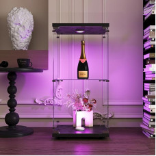 BPKADHY Glass Display Cabinet Standing Display Cabinet LED Lighting with Lock and 1 Door 2 Compartments Display Cabinet with Glass Collector's Display Case LED for Collectibles, Books, Models (1 Door,