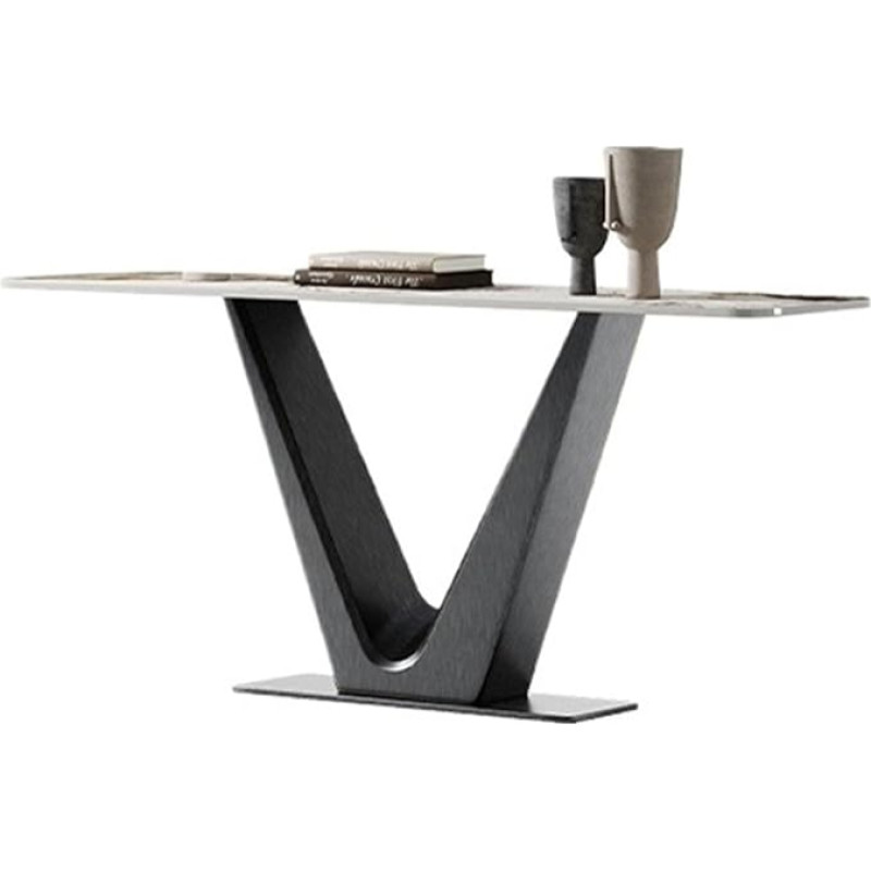 Konsolentisch für Eingang Moderner Konsolentisch, Eingangstisch aus Kunstmarmor mit Metallfuß und Sensorlicht, schmale Konsole, geeignet for Wohnzimmer, Eingangsbereich, Flur Sofatisch(Schwarz,Klein)