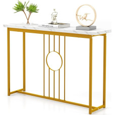 GIANTEX įėjimo konsolinis staliukas siaurame prieškambaryje su marmuro imitacijos viršumi ir auksiniu metaliniu rėmeliu, 120 cm prieškambario stalelis gyvenamajame kambaryje 120 x 30 x 80,5 cm