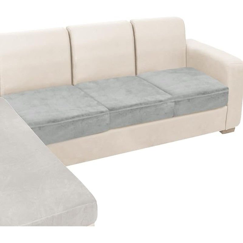 NAISI Couchkissenbezüge aus Samt, Stretch-Sofasitzbezüge oder Rückenlehnenbezüge, weich, individuelle Couchbezüge für Sektionalsofa (3 Stück für 3-Sitzerkissen, Hellgrau), 3 Stück