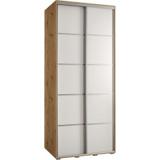 MEBLE KRYSPOL Cannes 4 Modern Wardrobe with 2 Sliding Doors with Bar, Shelves - Storage Cabinet for Bedroom, Living Room - 205.2 x 120 x 60 cm - Artisan White Silver