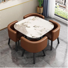 JAVYPPT Graues rundes Esstisch-Set for 4 Personen - inklusive Stühlen, Couchtisch und Stuhlkombination - perfekt for Balkon, Wohnzimmer, Büro, Lounge und Küche(Brown, Square Table)