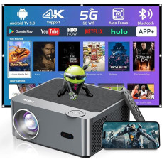 XGODY A45 Android Projector Supports 4K Native 1080P FHD Projector, 500 ANSI Autofocus Projector with 2.4/5G WiFi and 5.0 Bluetooth, Smart Home Cinema Video Projector with Netflix YouTube 8000+ Apps